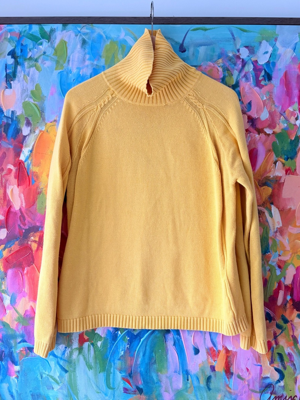 Vintage Westbound Mustard Cotton Funnel Neck Sweater XL